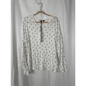 Tempo Paris Womens White Cactus Print Long Sleeve Top Size L Lightweight Knit